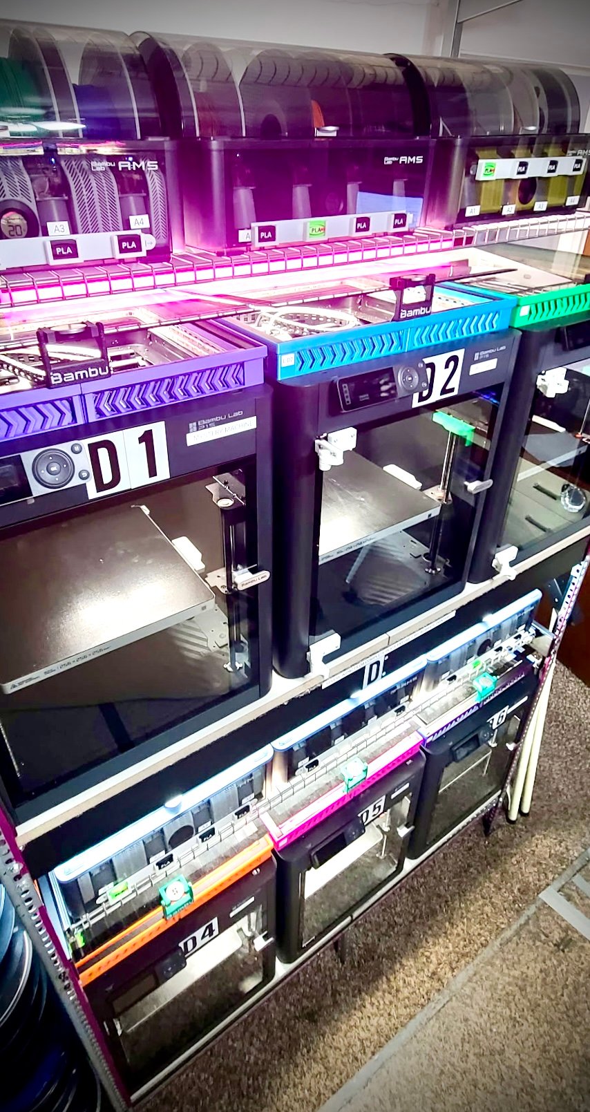 Bambu Lab Printers on Rack